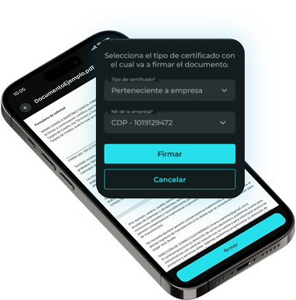 La segunda firma, corresponde a la firma electrónica avanzada del usuario a través de la app, la cual es complementada por la validación de identidad del portador.